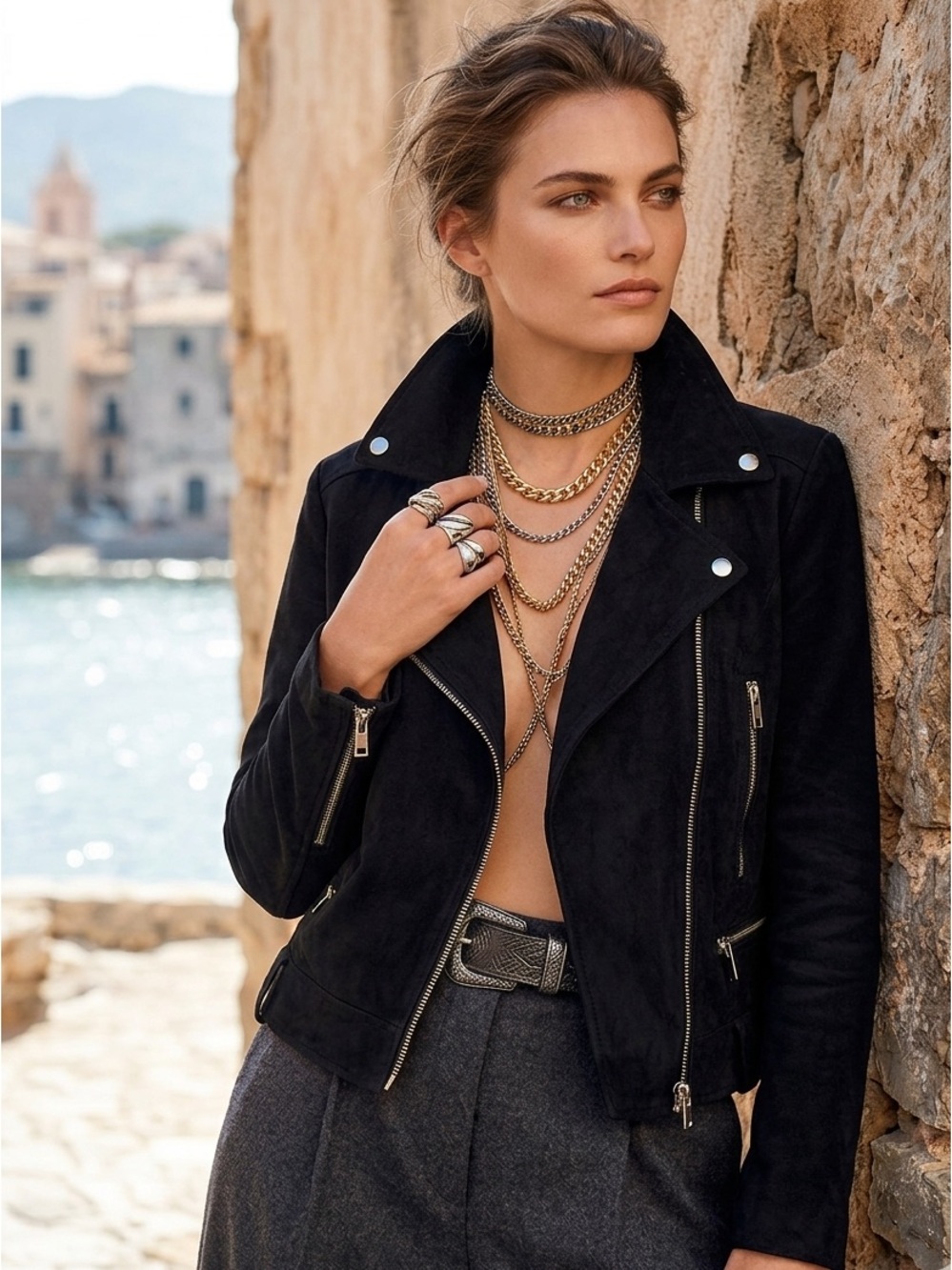 Olivaceous Black Faux Suede Moto Jacket NEW!